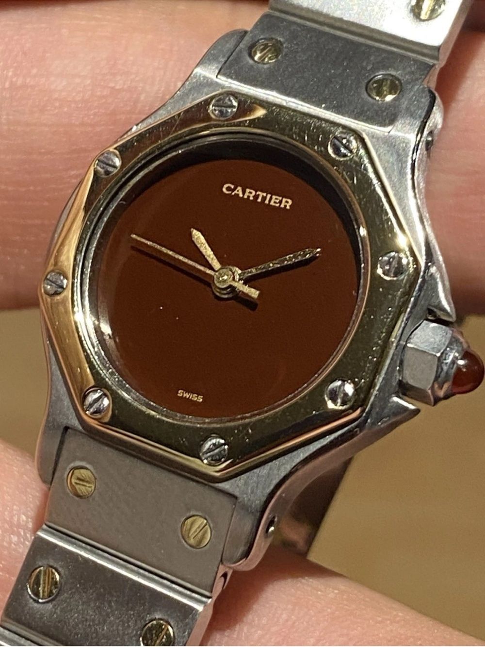 Cartier Santos Octagon Burgundy 18k SS SM 24mm automatic